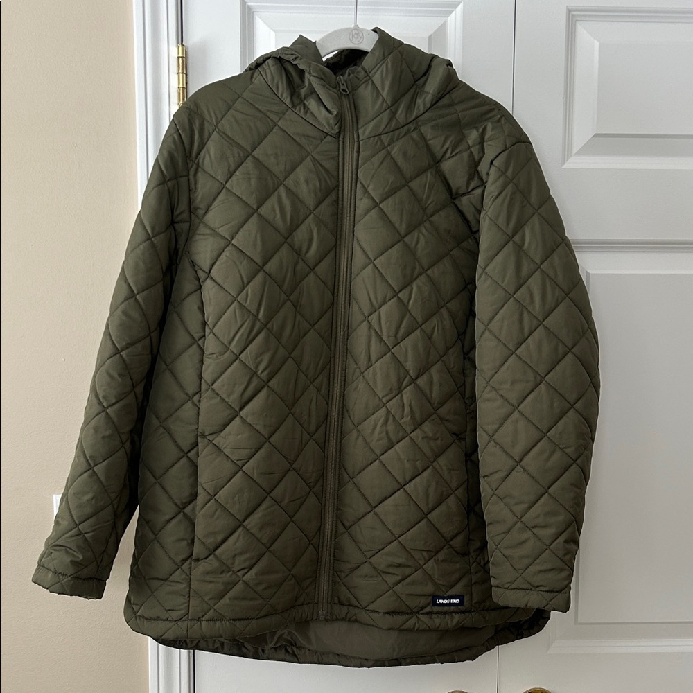 Lands End Women’s Olive Green Quilted Puffer Jacket - size 1X